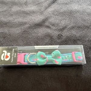 Small Dog‎ Bow Tie Collar 5/8" Width 11-16" Length Pink And Green Flamingo